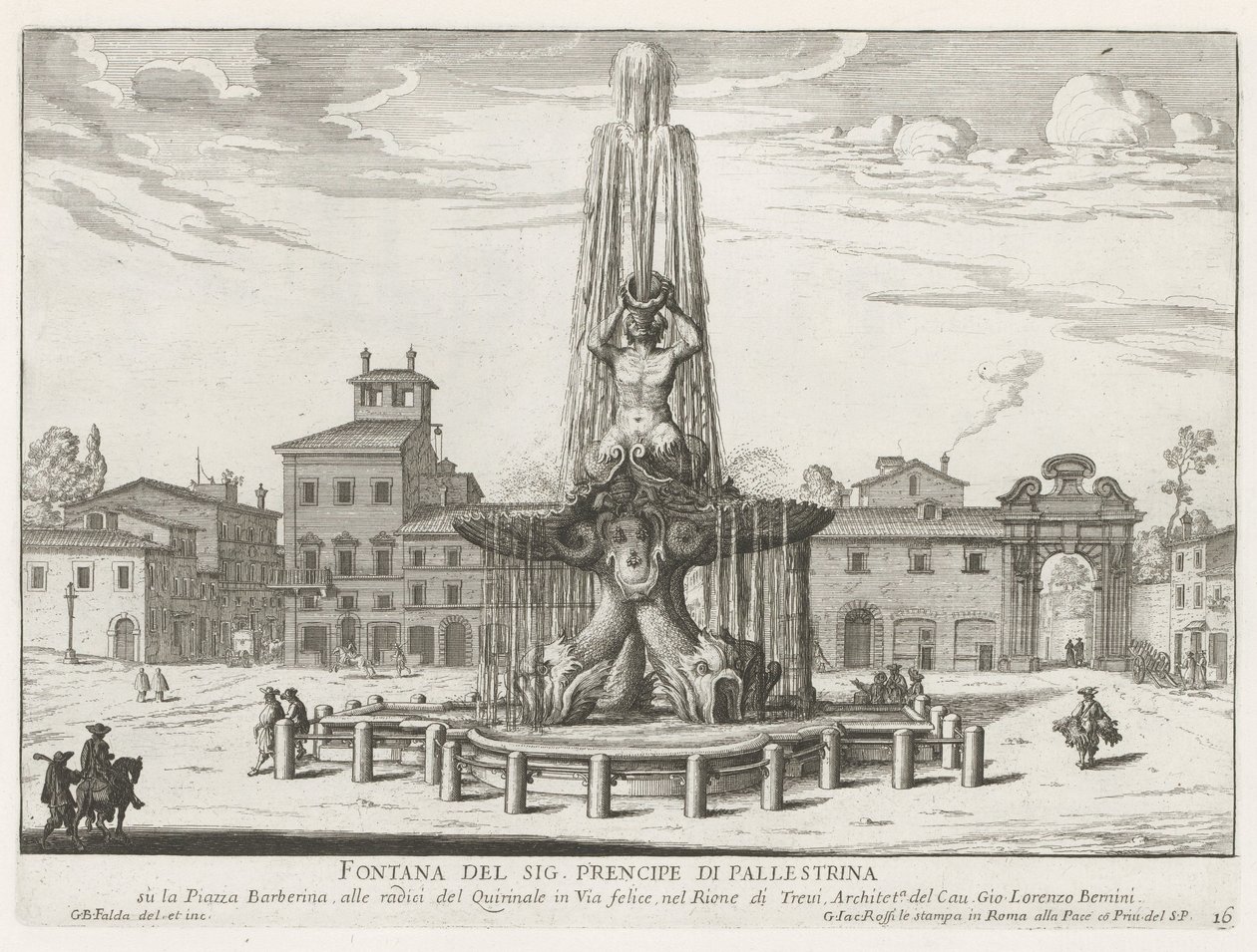 Triton Fountain on Piazza Barberini in Rome by Giovanni Battista Falda