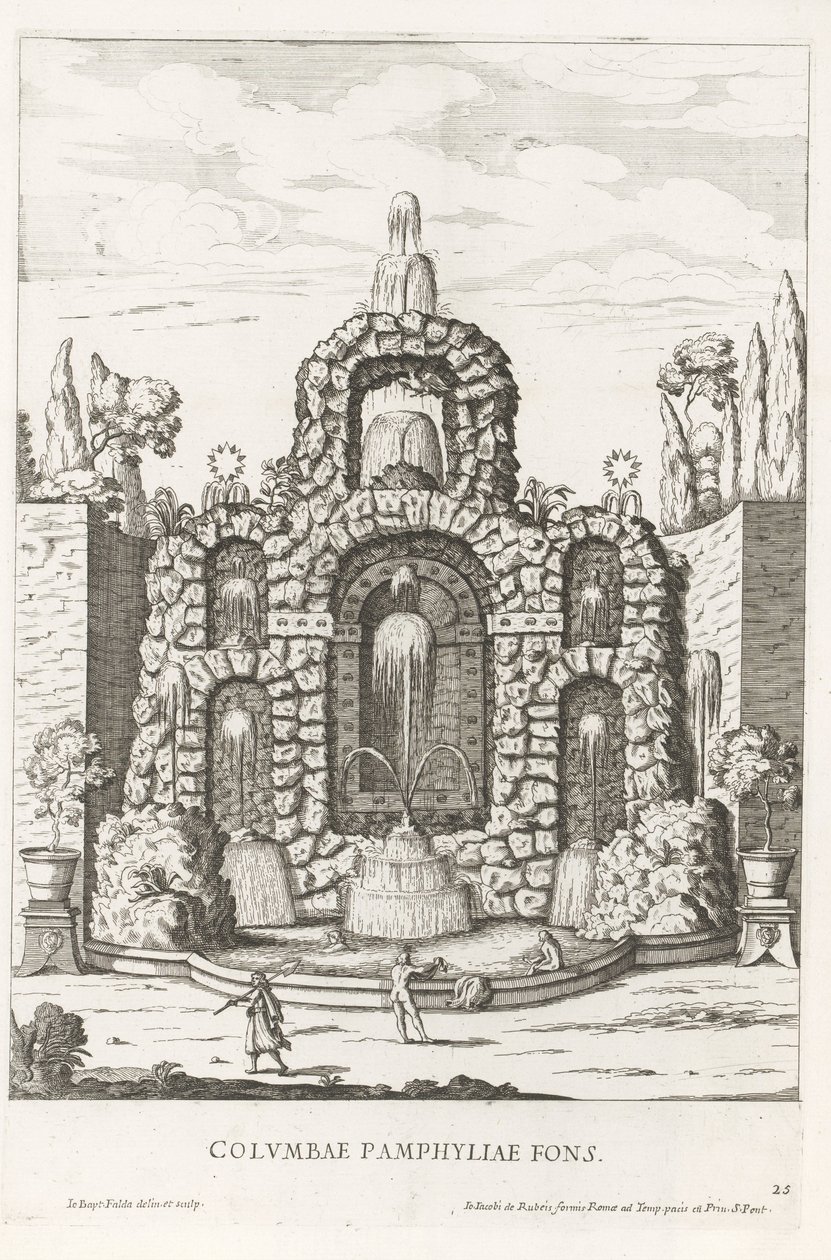 Fountain with Doves in the Gardens of Villa Doria Pamphilj in Rome by Giovanni Battista Falda