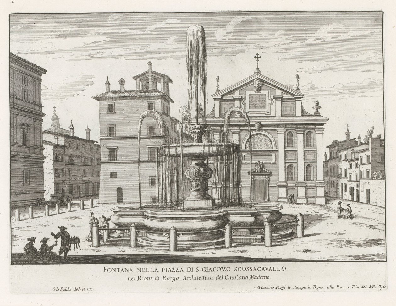 Fountain on Piazza Scossacavalli in Rome by Giovanni Battista Falda