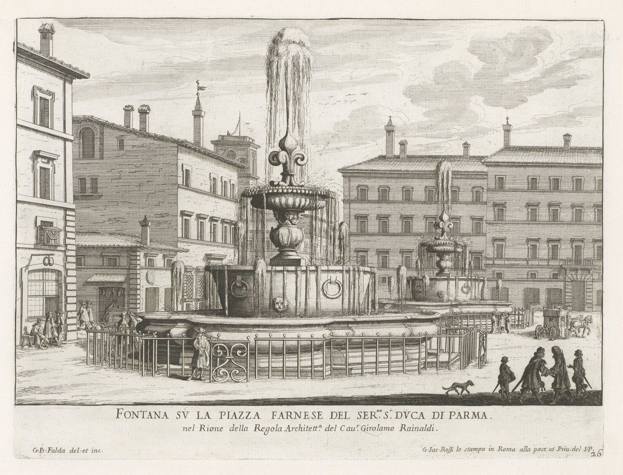 Fountains on Piazza Farnese in Rome by Giovanni Battista Falda