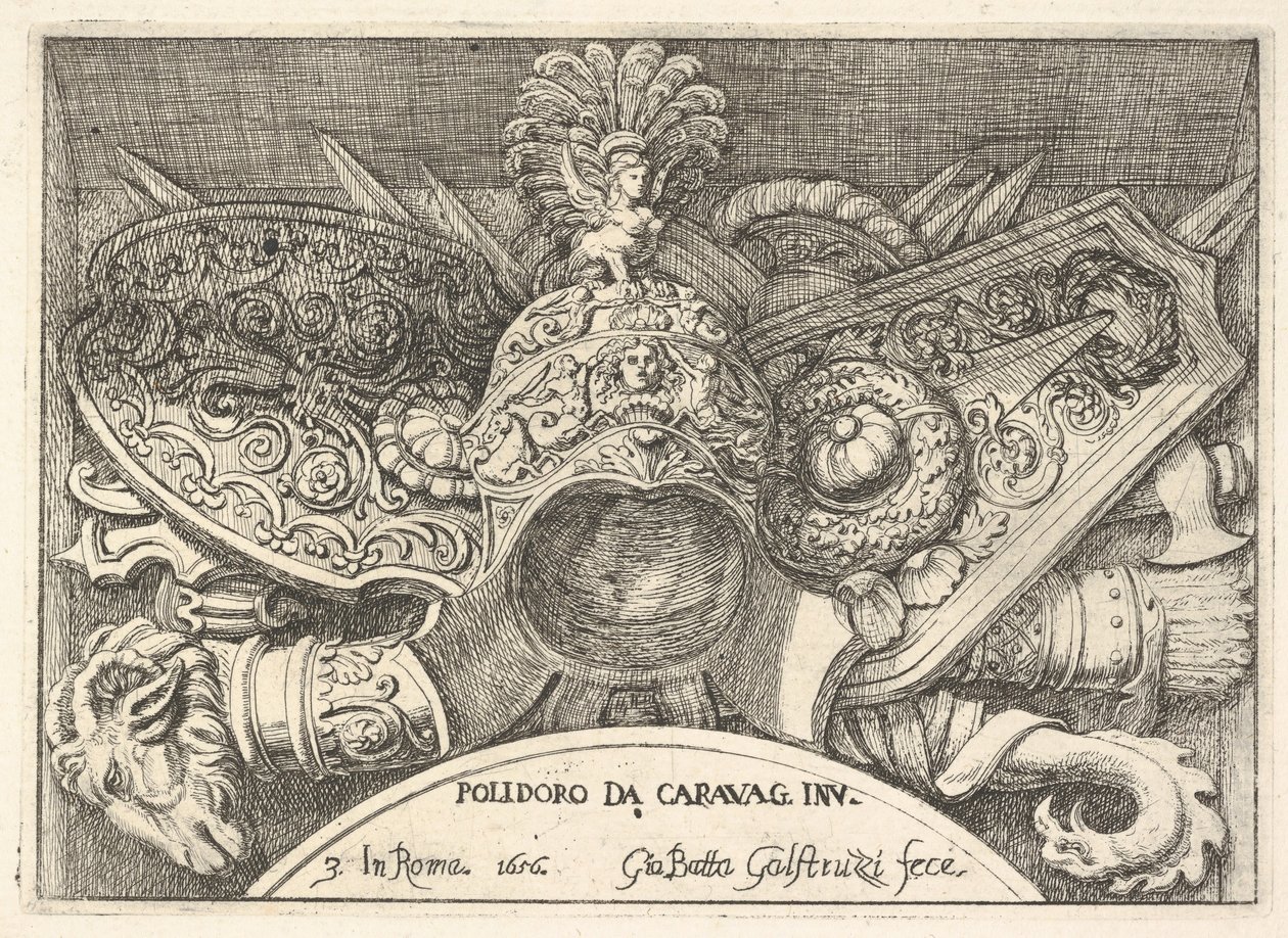 Plate 3: Trophies of Roman Arms from Decorations Above the Windows on the Second Floor, 1656 by Giovanni Battista Galestruzzi