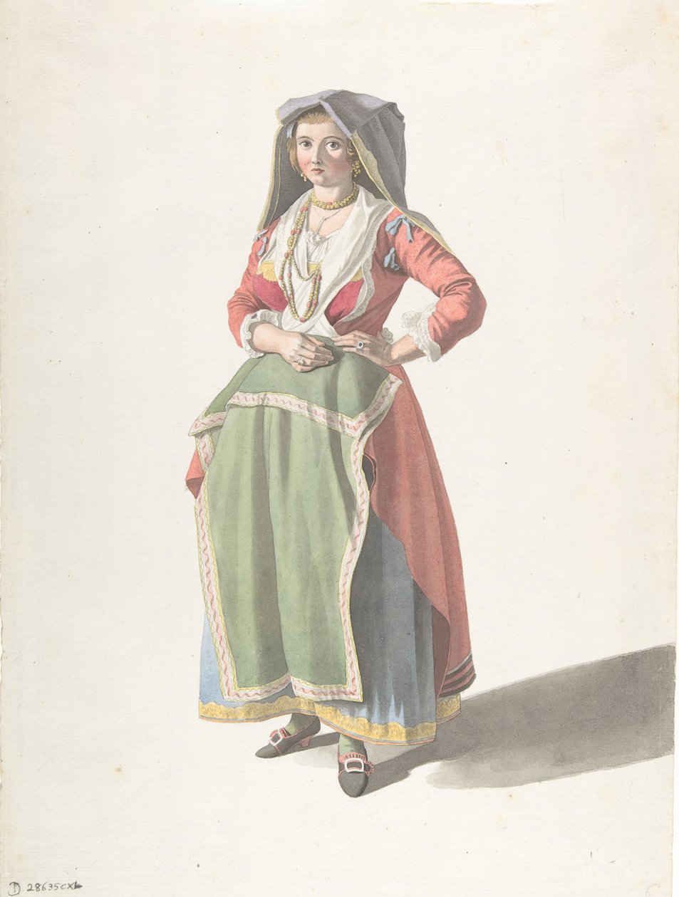Young Woman Standing in Traditional Neapolitan Dress