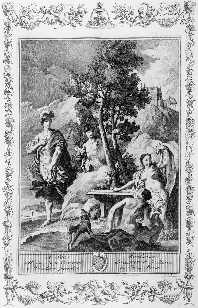 Carlo and Ubaldo in Happy Islands, engraving for Canto XV of Jerusalem Delivered by Giovanni Battista Piazzetta