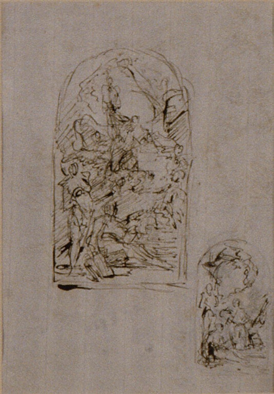 Sketches for an Altar with Saint Margaret of Cortona, Saint Sebastian and Saint Roch (recto); Two Sketches for an Altar (verso) by Giovanni Battista Piazzetta