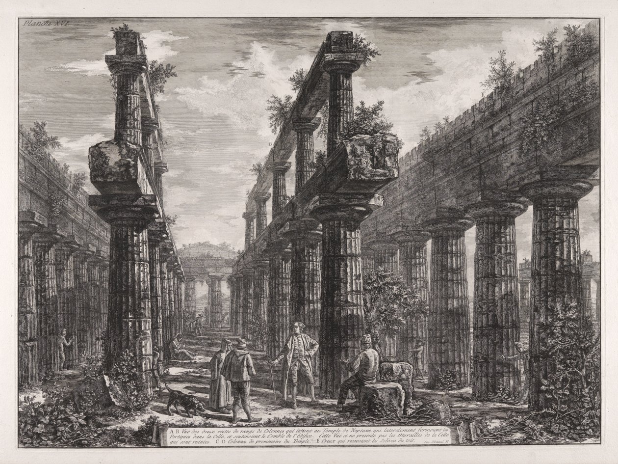A., B. View of the Remains of the Two Rows of Columns in the Temple of Neptune, Which Laterally Formed the Porticoes in the Cella and Supported the Roof of the Building ... by Giovanni Battista Piranesi