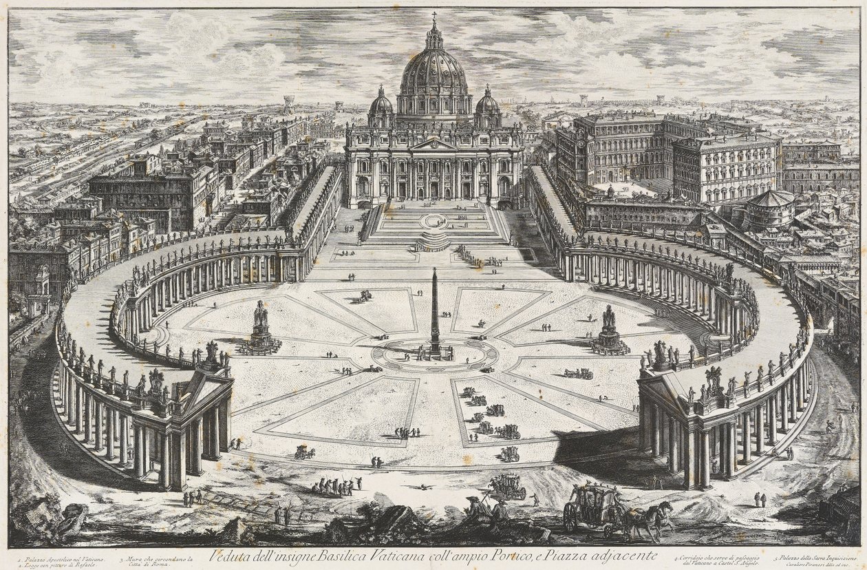 View of the Illustrious Vatican Basilica with Wide Portico and Adjacent Forecourt by Giovanni Battista Piranesi