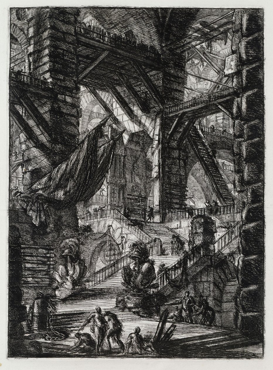 Imaginary Prisons: Staircase with Trophies and Two Flags by Giovanni Battista Piranesi