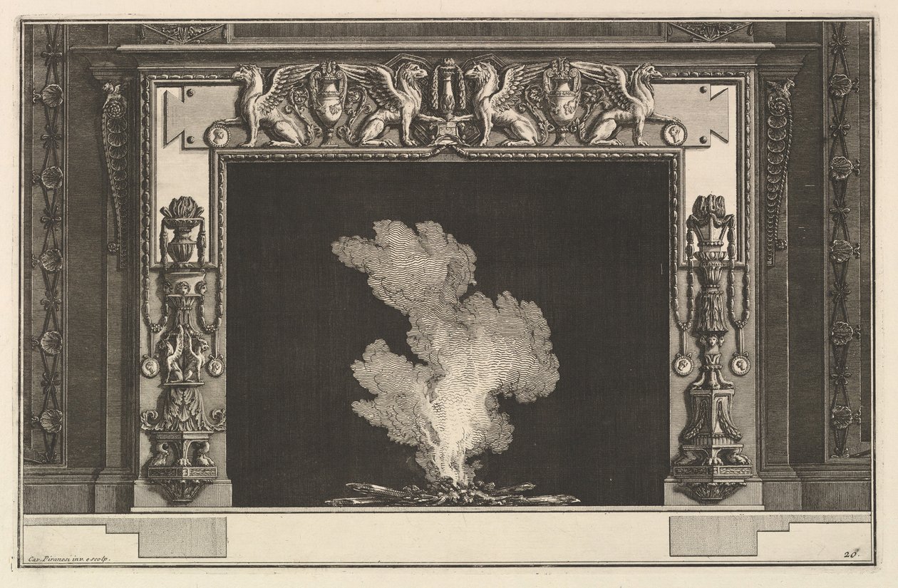 Chimneypiece: Affronted Griffons on the Lintel and Candelabra on the Jambs by Giovanni Battista Piranesi