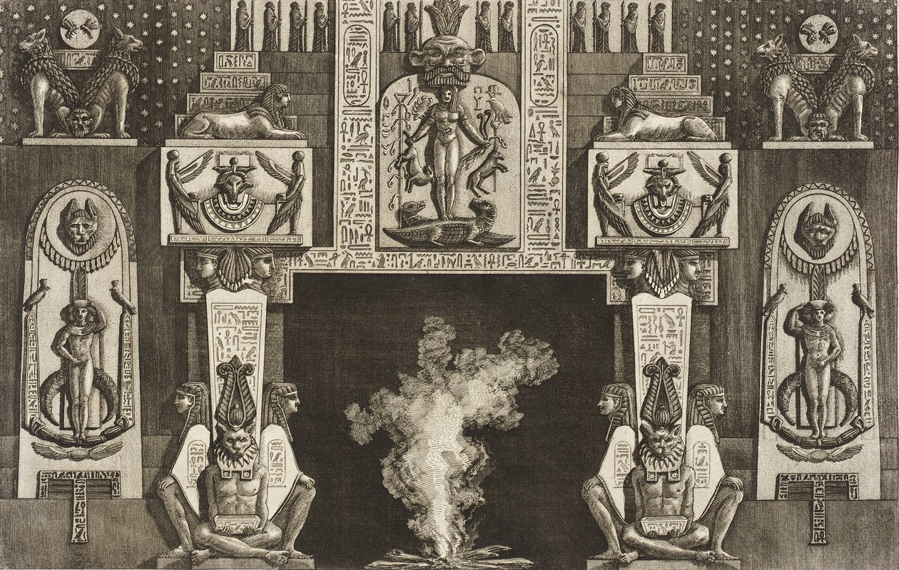 Chimneypiece in the Egyptian Style: Groups of Three Crouching Figures on Each Jamb by Giovanni Battista Piranesi