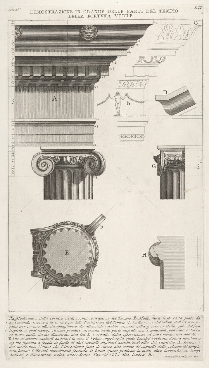 Cornice and Column from the Temple of Fortuna Virilis, from 1756 by Giovanni Battista Piranesi