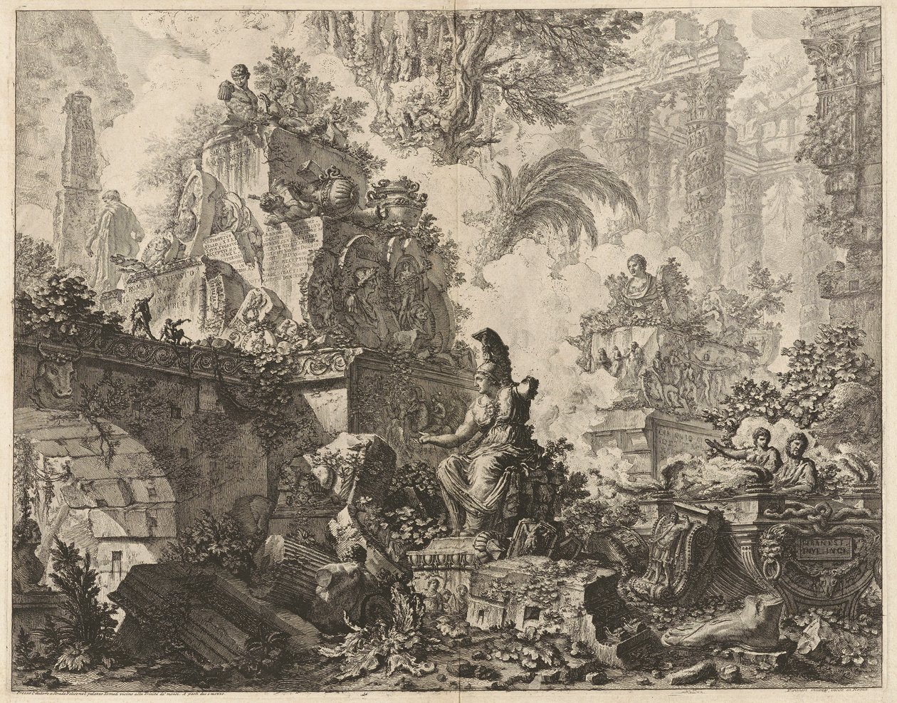 Frontispiece, Fantasy of Ruins with a Statue of Minerva in the Center Foreground, from Vedute di Roma (Views of Rome) by Giovanni Battista Piranesi