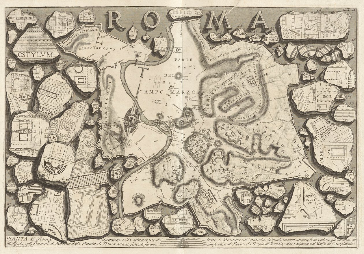 Map of Rome Drawn with the Location of All Ancient Monuments