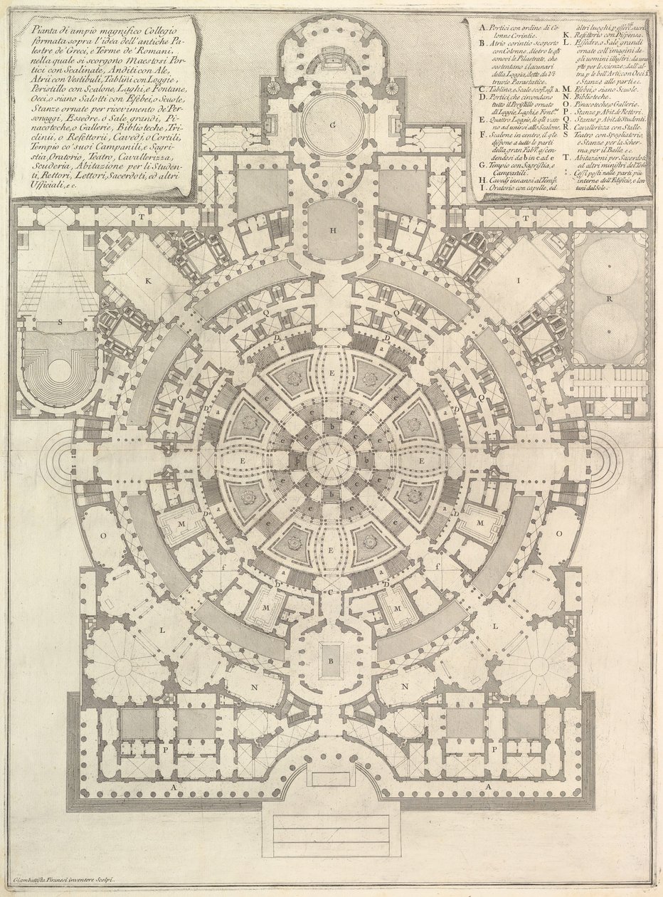 Plan of a Spacious and Magnificent College Designed After the Ancient Gymnasia of the Greeks by Giovanni Battista Piranesi