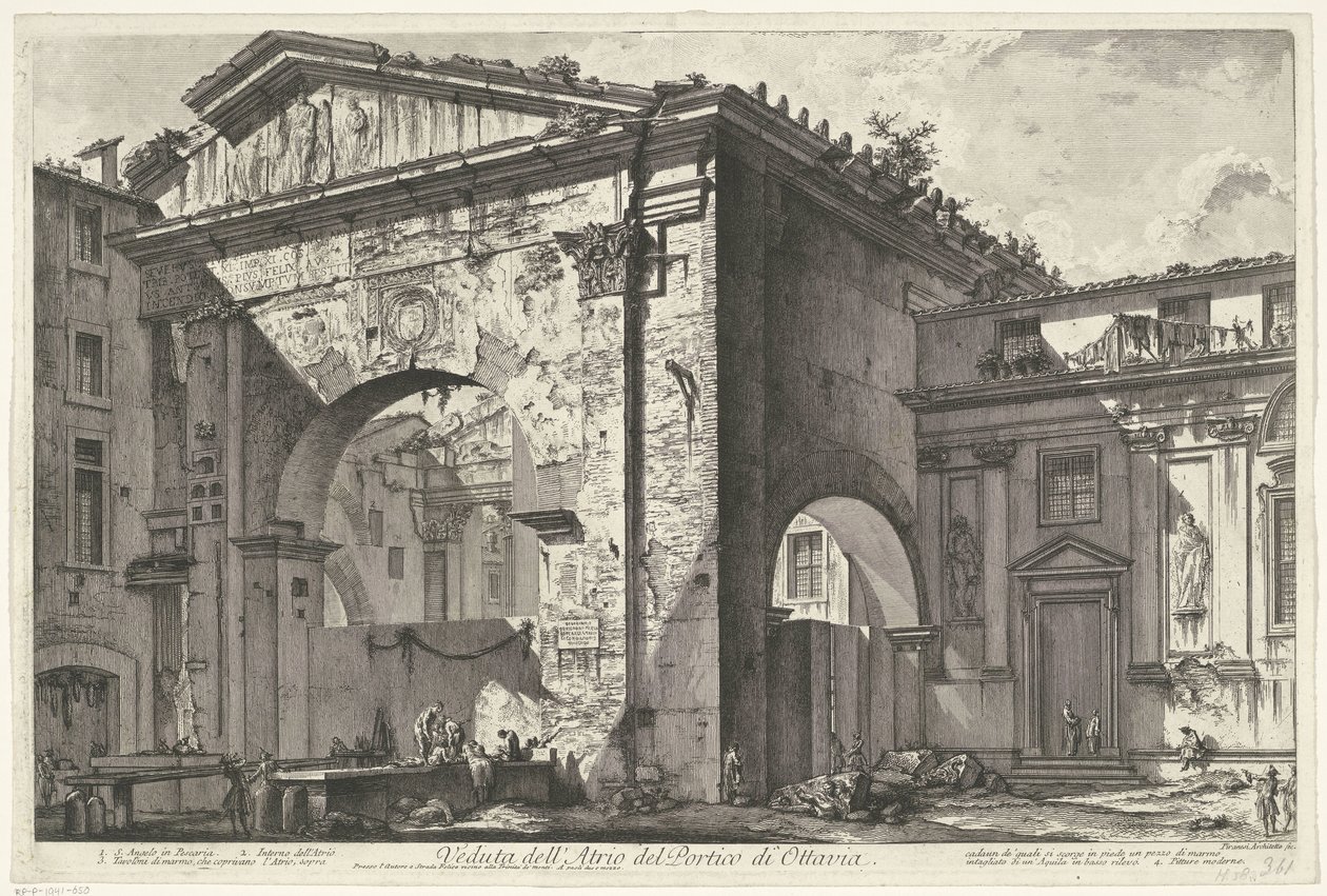Porticus of Octavia in Rome (View of the Atrium of the Portico of Octavia) (Views of Rome) (Views of Rome drawn and engraved by Giambattista Piranesi architect Venetian) by Giovanni-Battista Piranesi
