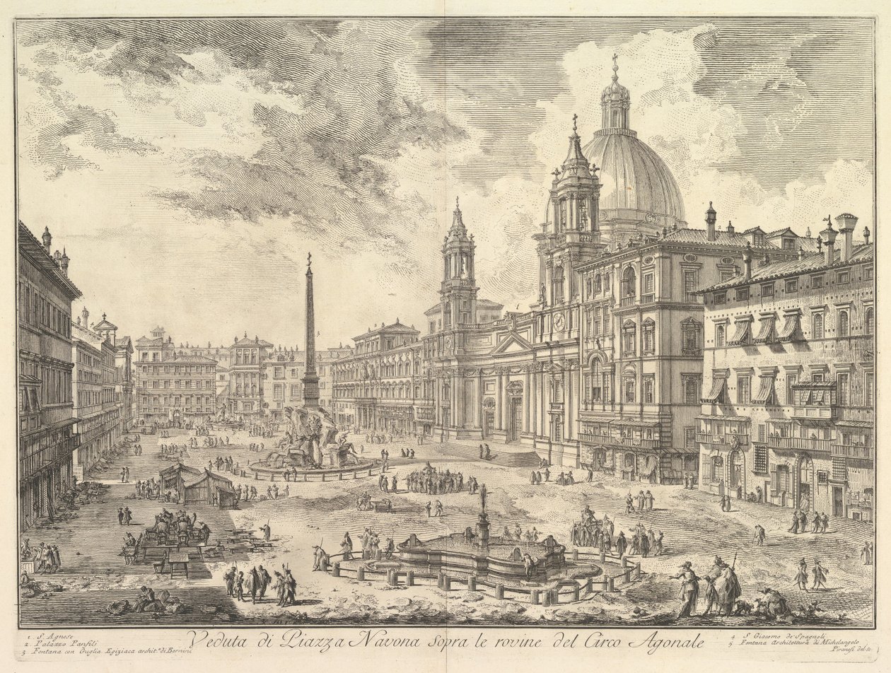 The Piazza Navona, Rome, Above the Ruins of the Circus of Domitian, the Church of Sant Agnese to the Right, Bernini
