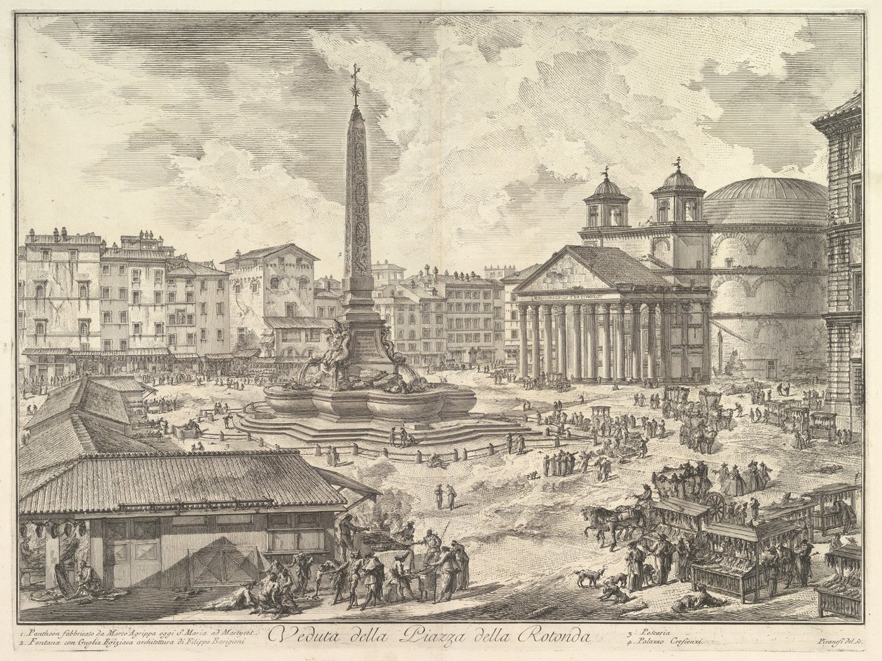 The Piazza della Rotonda, with the Pantheon and Obelisk (View of the Piazza della Rotonda), from "Views of Rome" by Giovanni Battista Piranesi