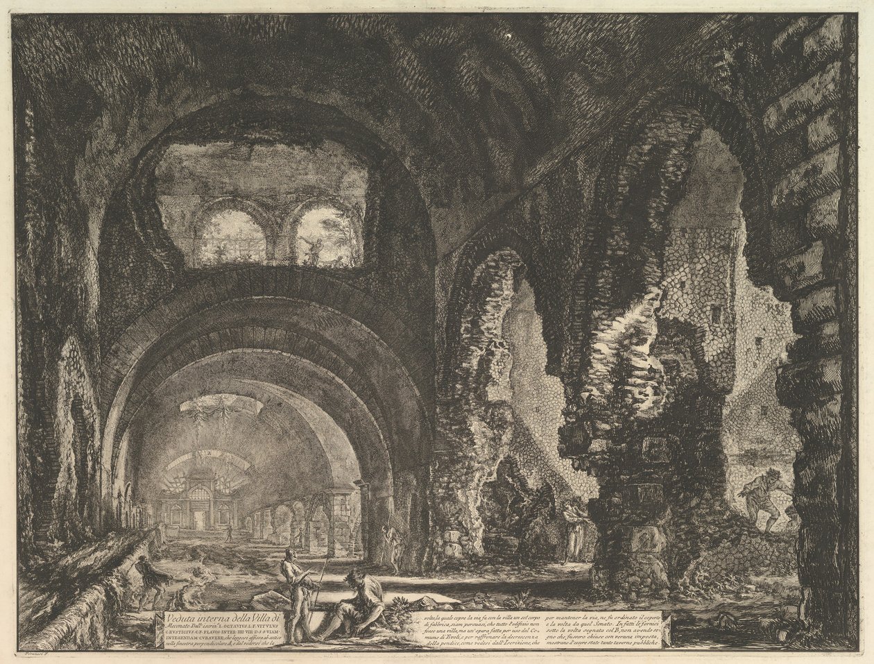The so-called Villa of Maecenas at Tivoli. Interior with two figures, ca. 1764 by Giovanni Battista Piranesi