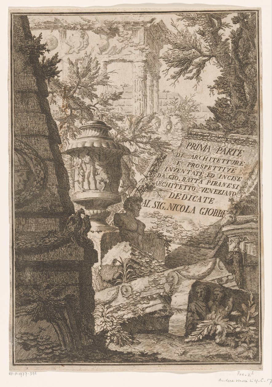 Title Page with Title on Marble Block in a Landscape with Ruins by Giovanni-Battista Piranesi
