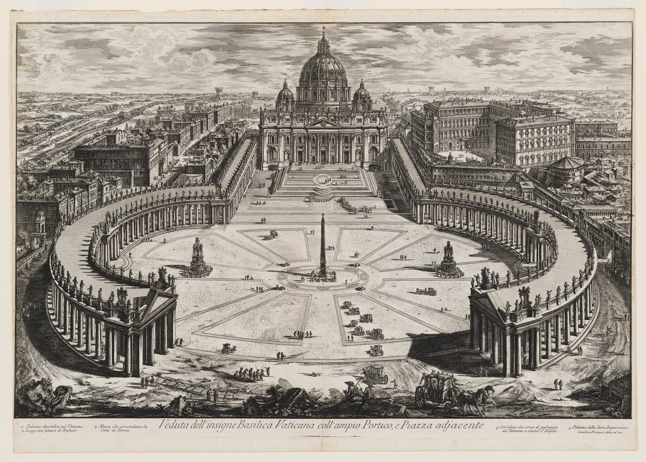 View of the Distinguished Vatican Basilica with the Spacious Portico and Adjacent Square, Plate 120 from Views of Rome by Giovanni Battista Piranesi