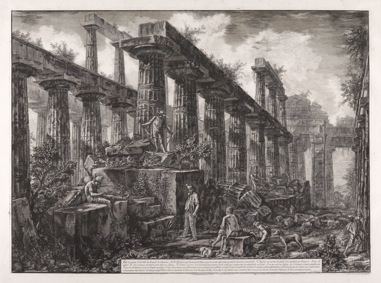 View of the Remains of the Cella of the Temple of Neptune, from Different Views of Paestum by Giovanni Battista Piranesi