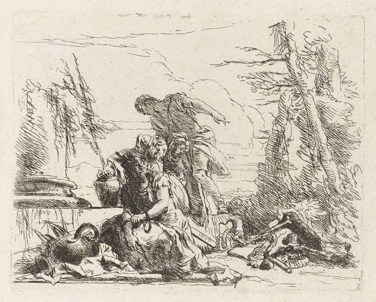 A Woman with Her Arms in Chains and Four Other Figures, from Various Capriccios by Giovanni-Battista Tiepolo