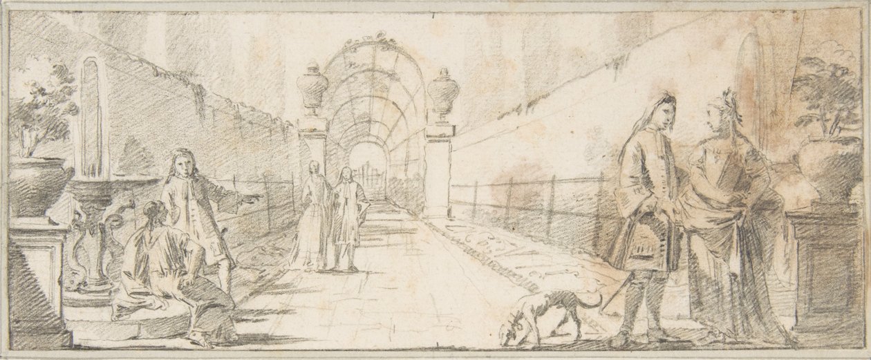 Illustration for a Book: Figures in Conversation in a Garden by Giovanni Battista Tiepolo