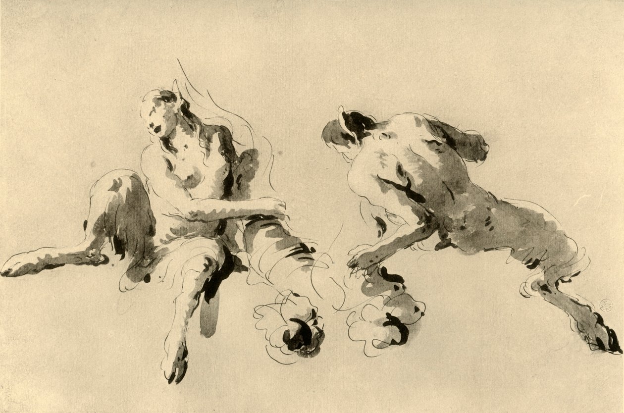 Male and Female Faun with Cornucopia by Giovanni-Battista Tiepolo