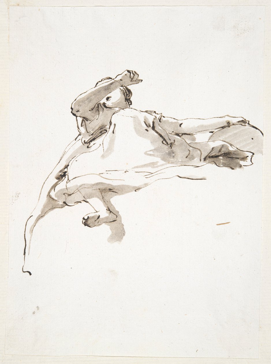 Reclining Female Figure, Left Hand Resting on Globe, Right Arm Raised in Front of Face, Seen from Below by Giovanni Battista Tiepolo