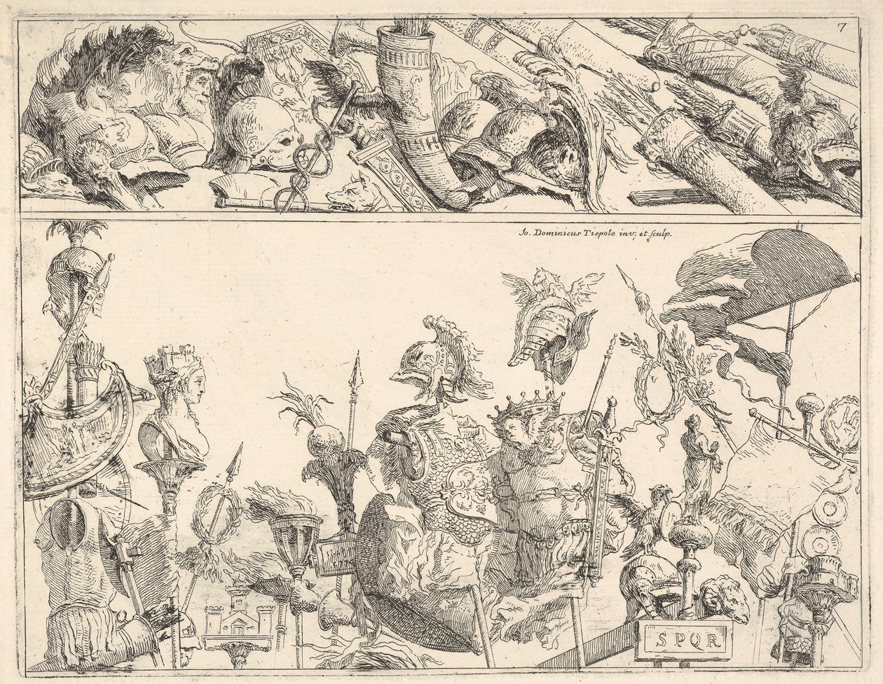 Roman Arms, Standards, and Trophies, a Composition Divided into Two Horizontal Bands by Giovanni Battista Tiepolo