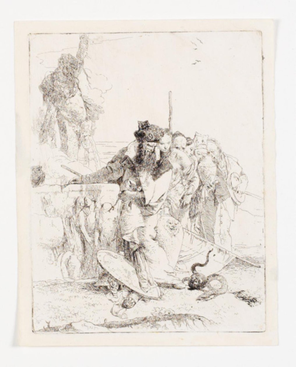 Six People Observing a Snake. Plate from the Series Scherzi di Fantasia. (Rizzi 15; De Vesme 24) by Giovanni Battista Tiepolo