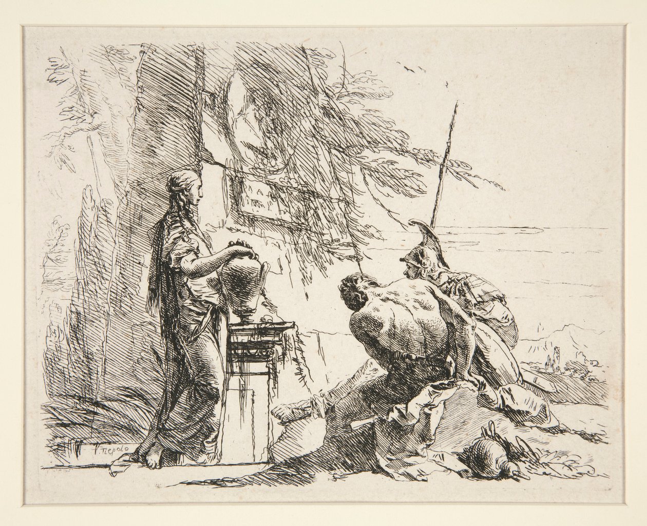 Standing Woman and Seated Man Before an Obelisk, from the Series Vari Capricci by Giovanni Battista Tiepolo