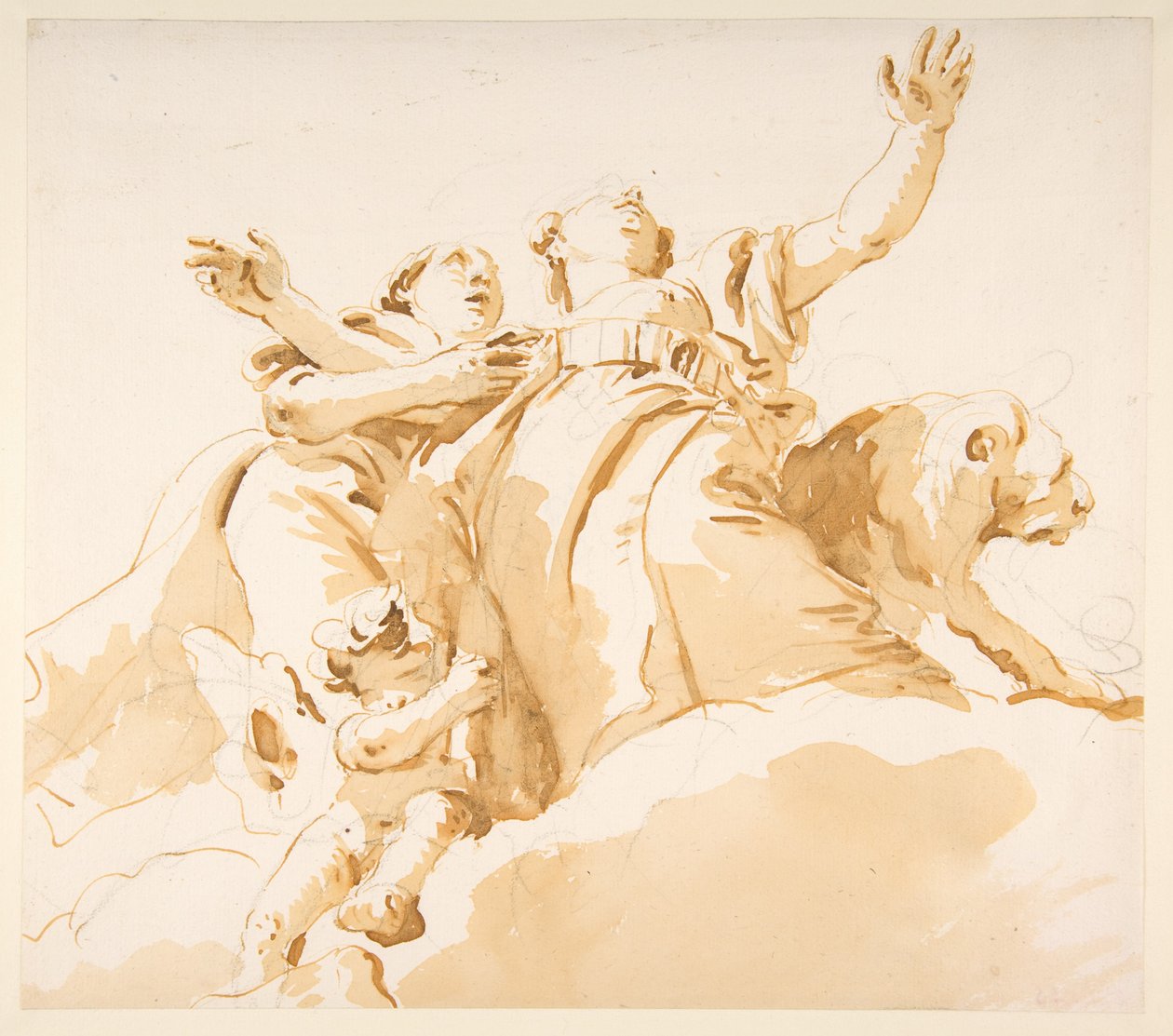 Two Women, a Lion, and a Putto on Clouds by Giovanni Battista Tiepolo