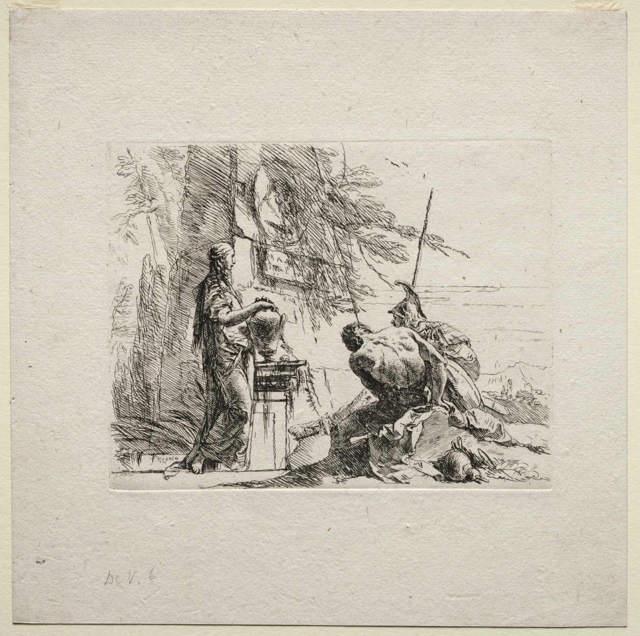Various Caprices: The Woman Standing with Hands on a Vase by Giovanni Battista Tiepolo