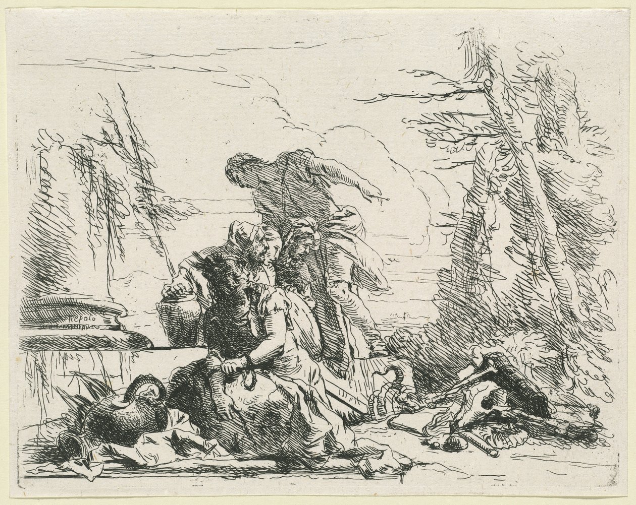 Women and Men Regarding a Burning Pyre of Bones by Giovanni Battista Tiepolo