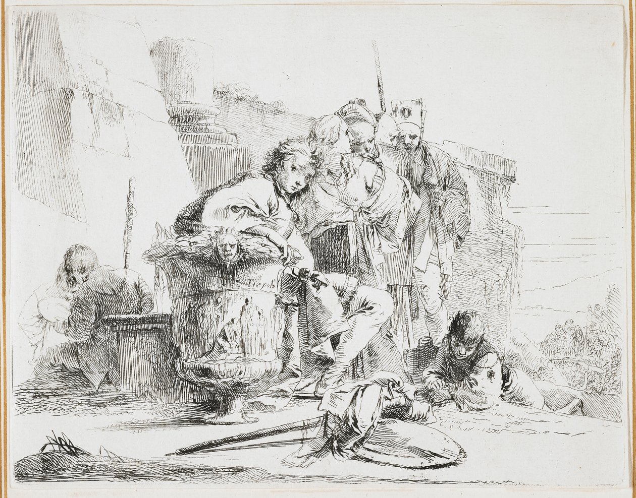Young Man Seated, Leaning Against an Urn, plate from Vari Capricci (Various Caprices), 1740s by Giovanni Battista Tiepolo