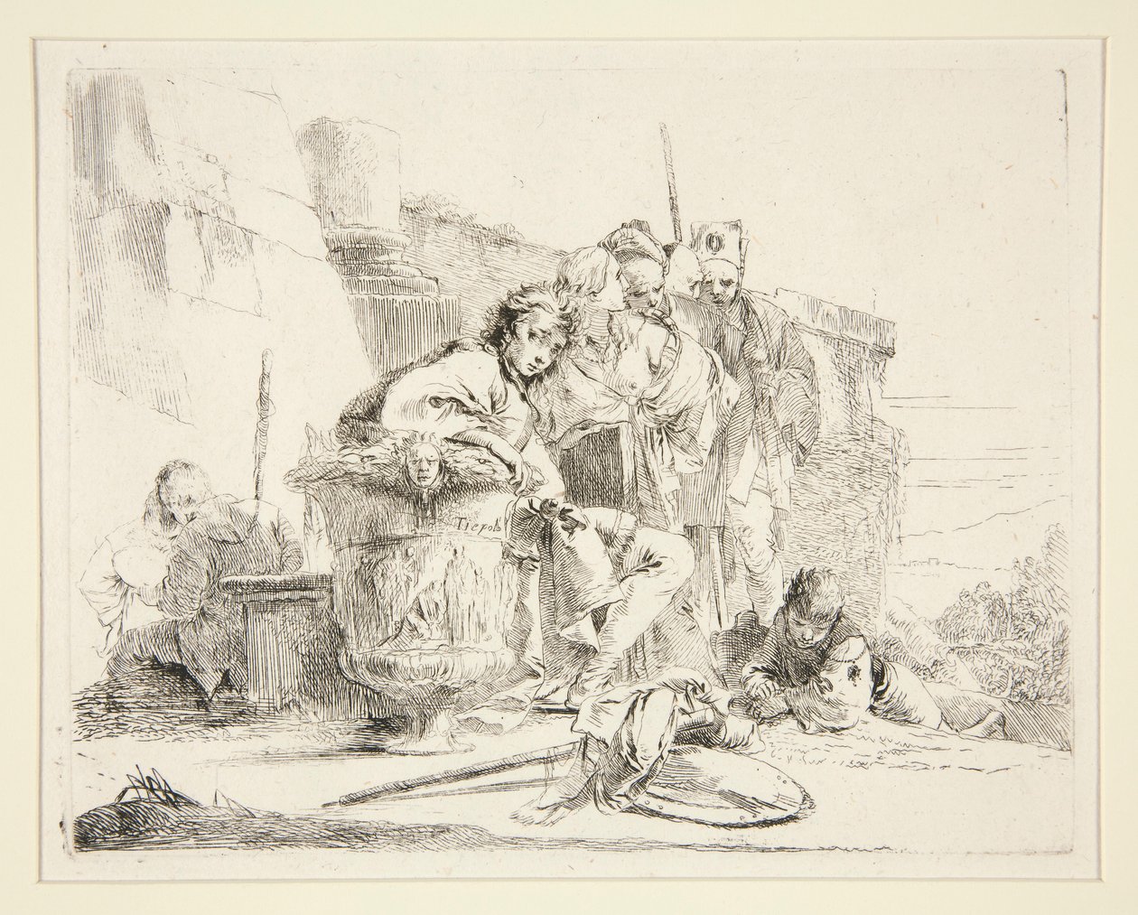 Young Man Seated and Leaning on an Urn, from the series Vari Capricci by Giovanni Battista Tiepolo