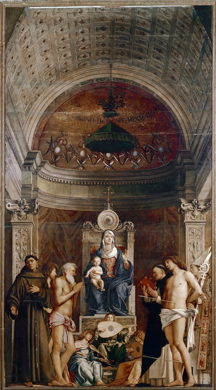 Altarpiece of Saint Job: Virgin and Child with Six Saints and Musicians Angels by Giovanni Bellini
