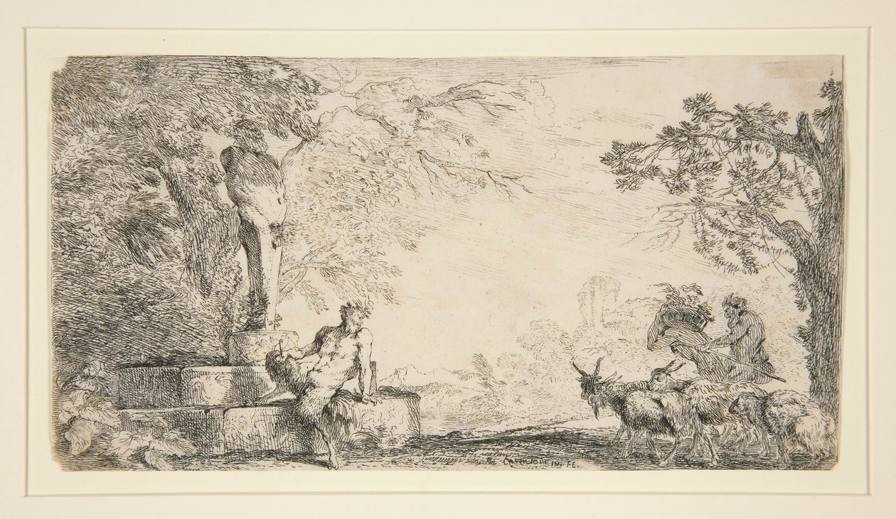 A Satyr Resting Beneath a Herm by Giovanni Benedetto Castiglione