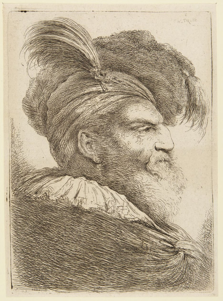 Head of a Bearded Man in Plumed Hat by Giovanni Benedetto Castiglione