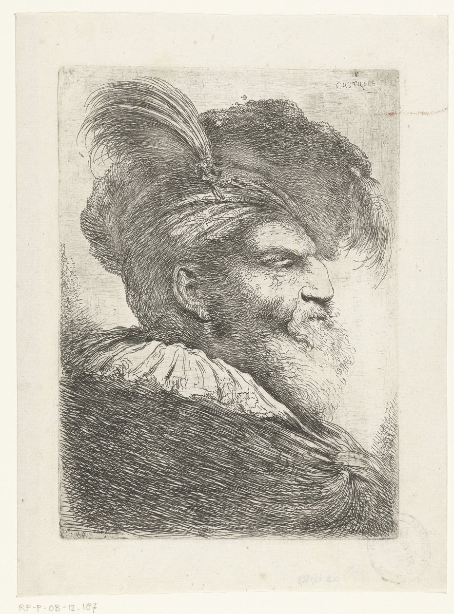 Head of a Man with Turban and Fur Hat by Giovanni Benedetto Castiglione