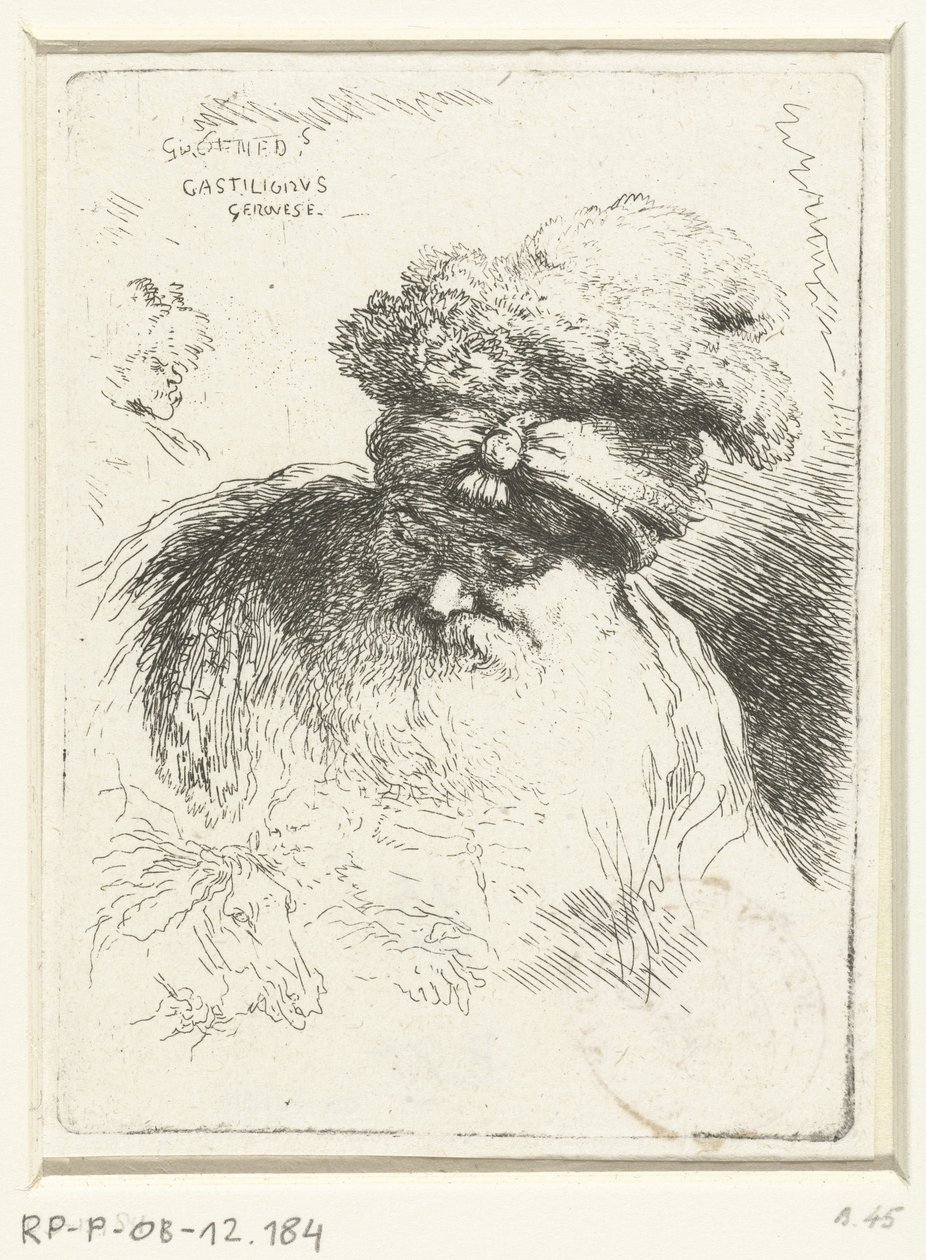 Head of an Old Man with Cap (Small Study of Heads with Oriental Headdresses) by Giovanni Benedetto Castiglione