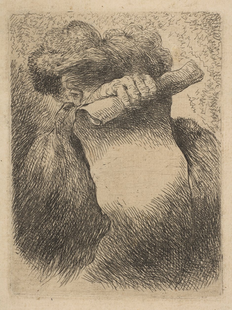 Man holding a scroll in front of his face, from the series of Small Heads in Oriental Costume by Giovanni Benedetto Castiglione