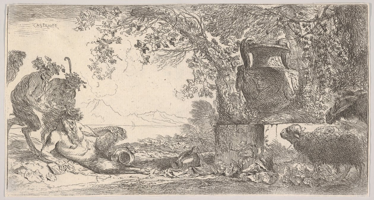 Pan Reclining with Two Standing Satyrs by Giovanni Benedetto Castiglione