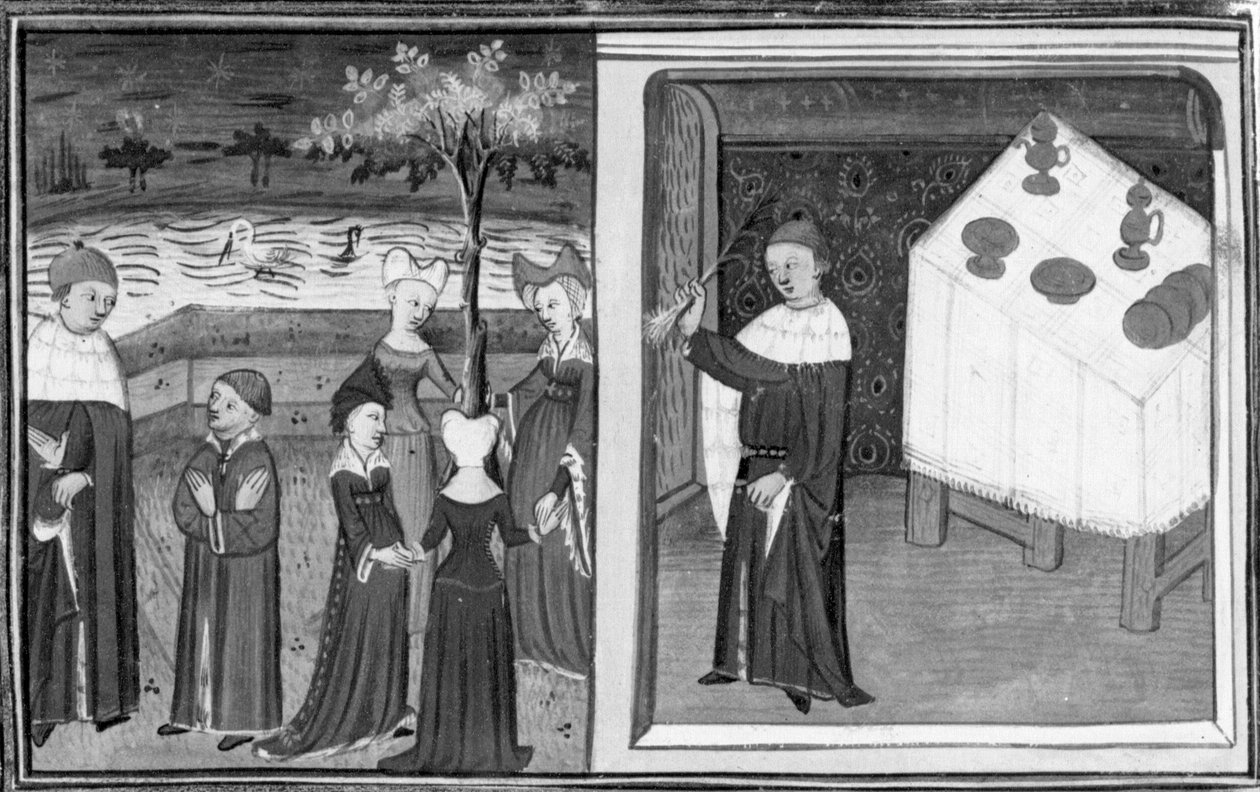 Decameron, Alberto of Bologna Observes Marguerite Dancing; Alberto Explains the Nature of His Love with the Example of the Leek. First Day, Story 10 by Giovanni Boccaccio