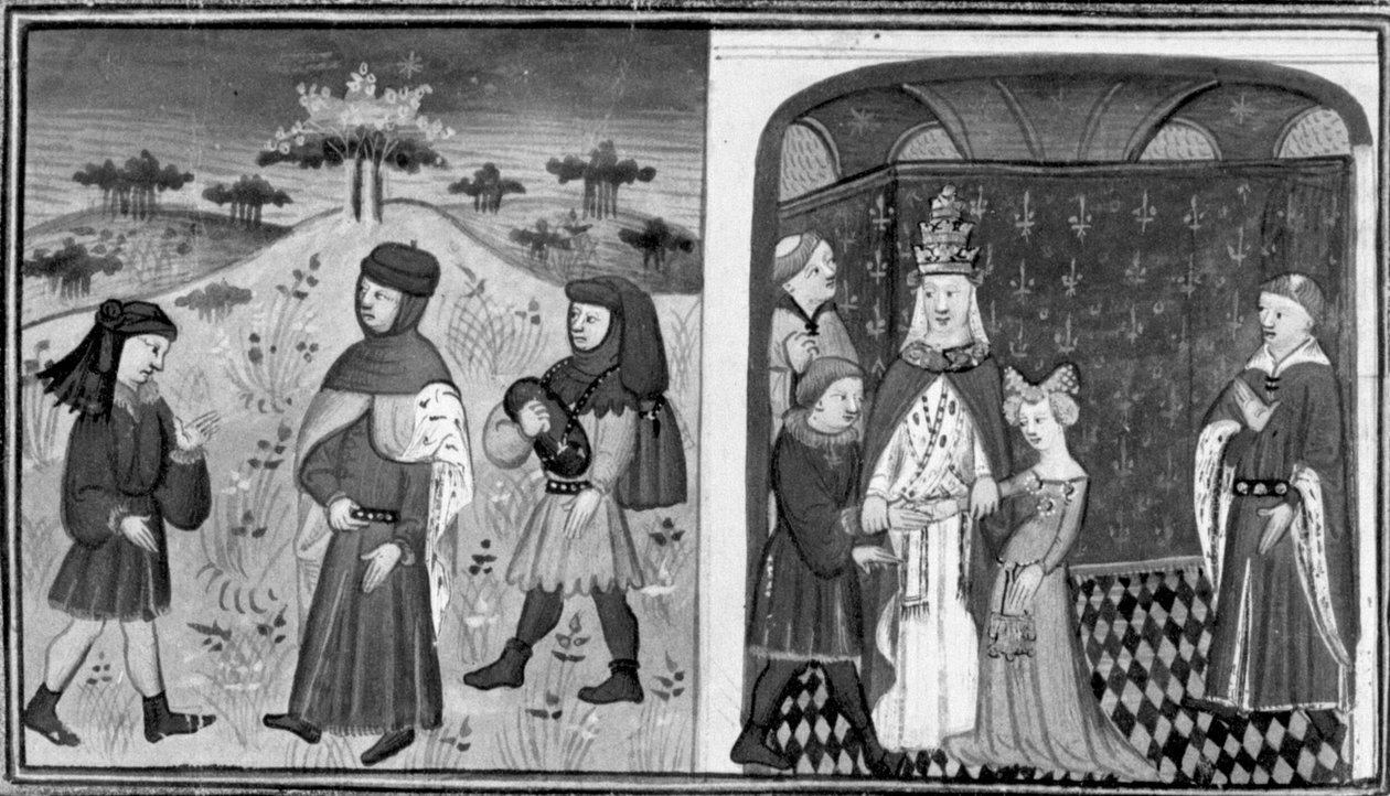 Decameron, Alexander meets a young abbot; the Pope marries Alexander and the princess of England. Second day, story 3 by Giovanni Boccaccio