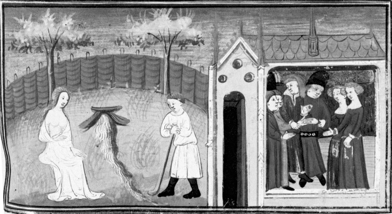 Decameron, Cimon observes Iphigenia; a double marriage is celebrated. Fifth day, story 1 by Giovanni Boccaccio