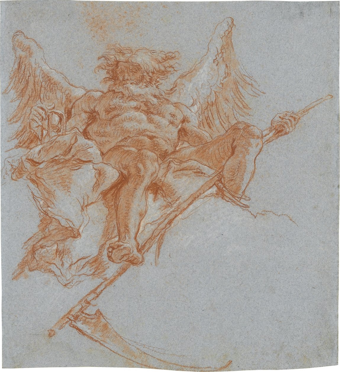 Chronos on Clouds; verso: Study of Drapery by Giovanni Domenico Tiepolo