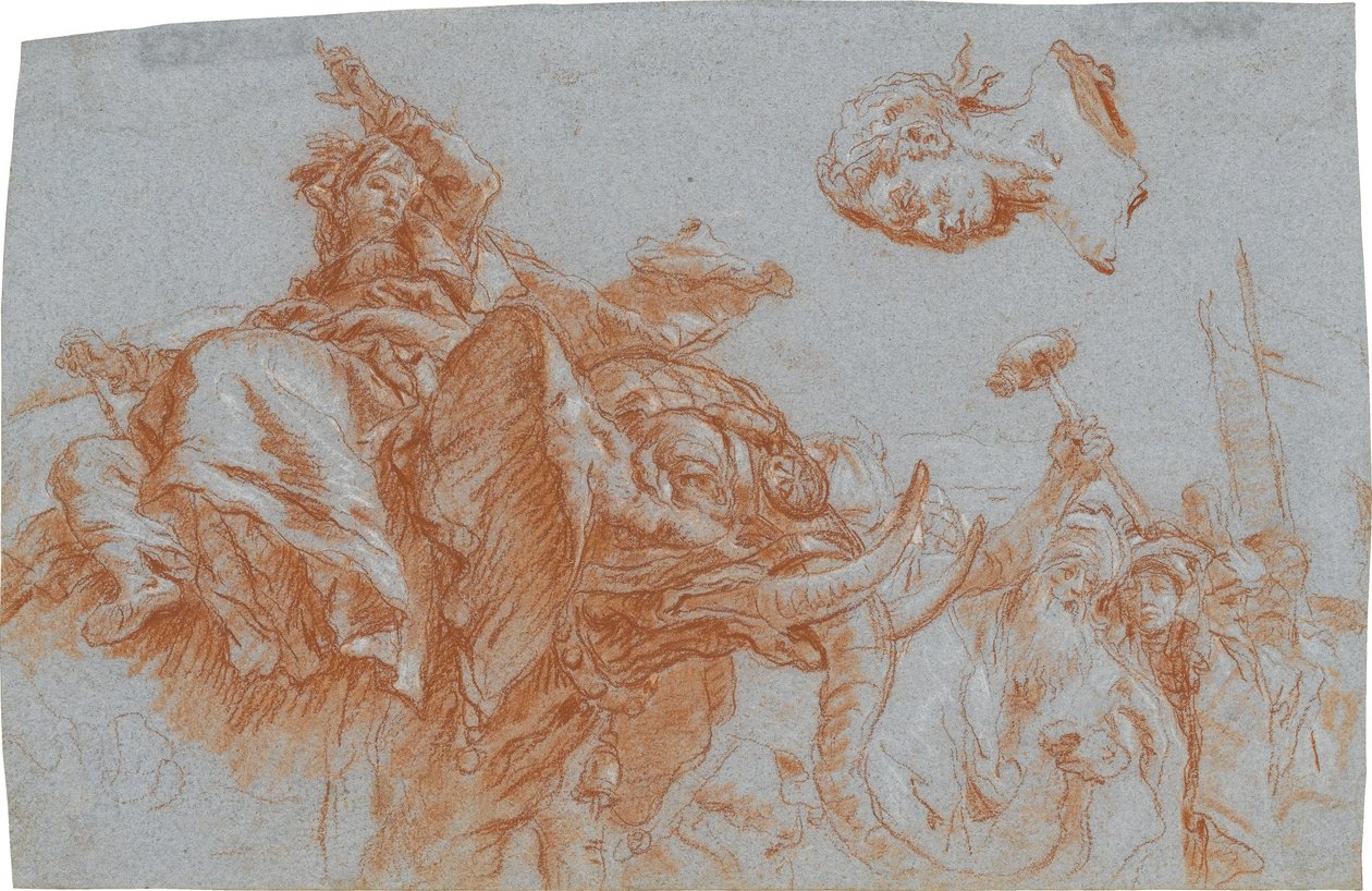 Figure of Asia, Roman Emperor; verso: Sketch of the River God Nile by Giovanni Domenico Tiepolo