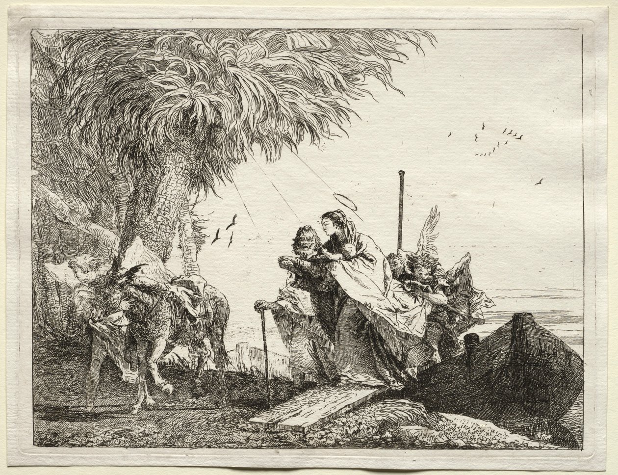 Flight into Egypt: The Holy Family, Disembarking by Giovanni Domenico Tiepolo