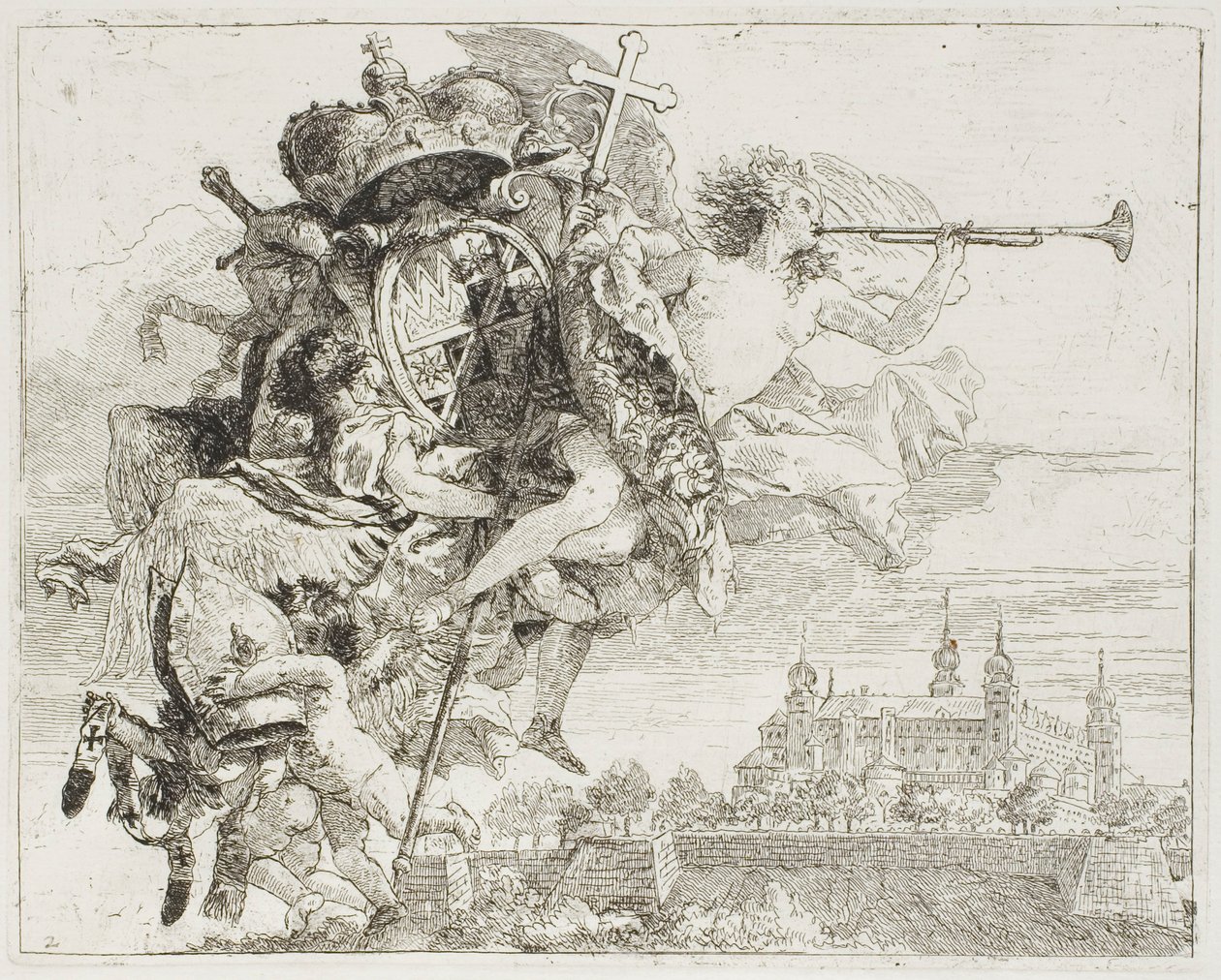 Frontispiece: The Arms of Carl Philipp von Greiffenklau Carried Aloft by an Angel, from The Flight into Egypt by Giovanni Domenico Tiepolo